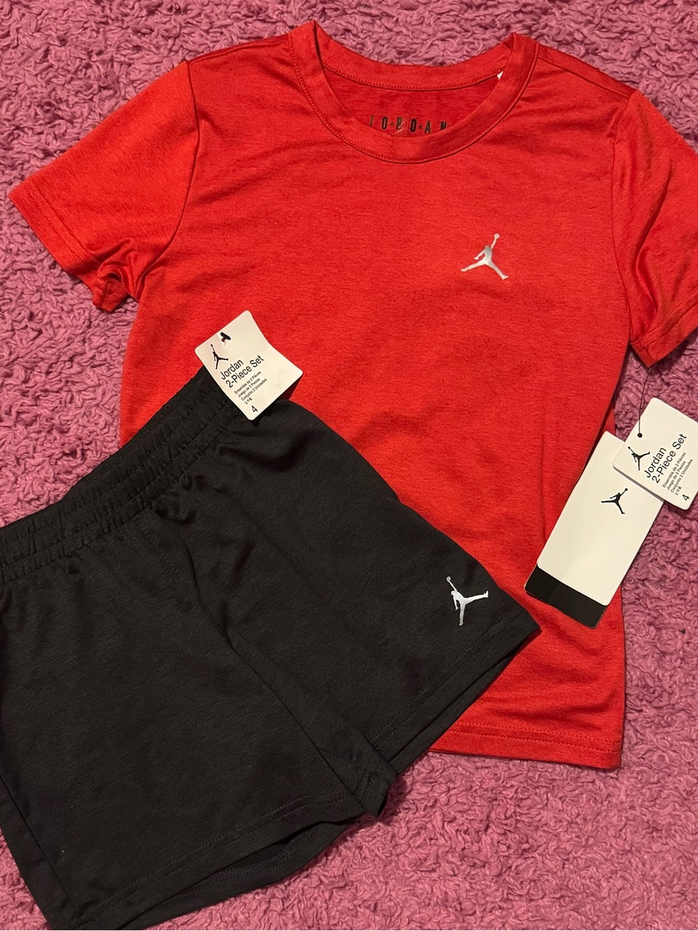 Jordan Red Tee and Black Shorts Set